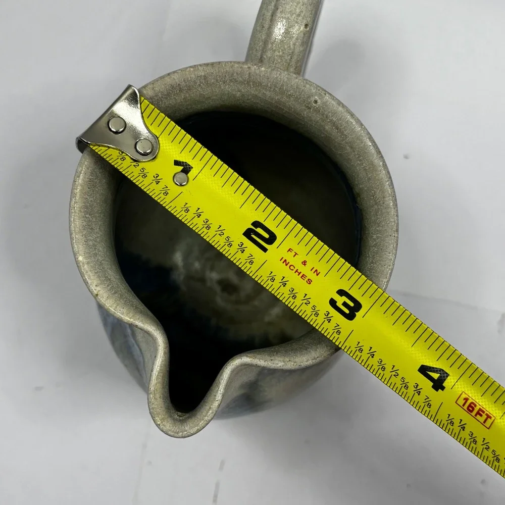 Vintage 1987 Signed Studio Pottery Creamer Pitcher Blue Grey Drip Glaze Ceramic‎